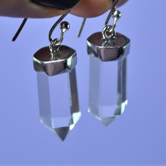 Sterling Silver & Clear Quartz Crystal Earrings - Picture 3 of 4
